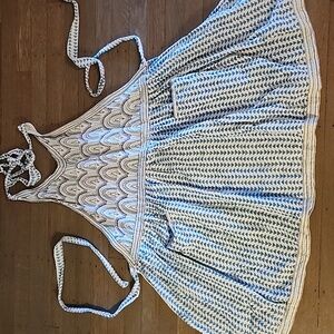 Boho Apron World Market Blue, Teal and Cream- Cotton With 2 Pockets